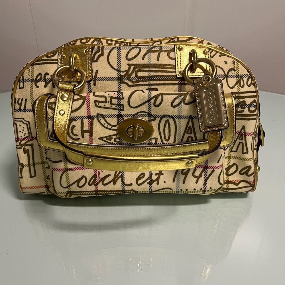 Coach Multicolor and Gold Signature Handbag